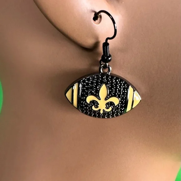 NWT New Orleans Saints Black Rhinestone Football Shaped Earrings - Picture 3 of 3